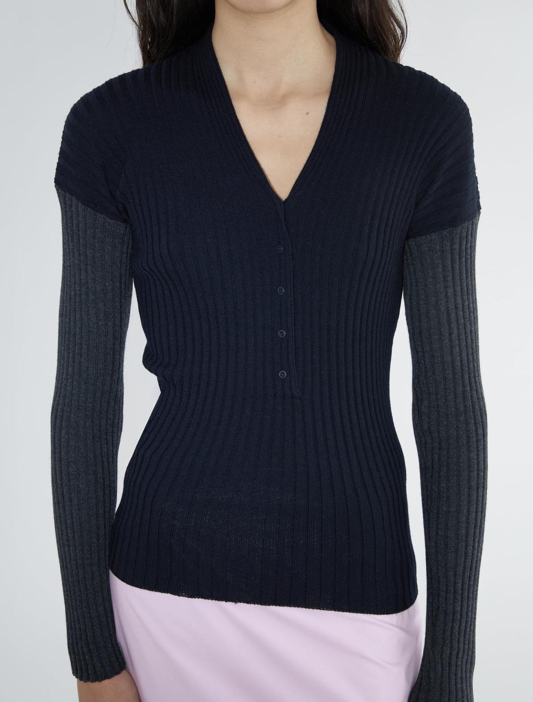 MARISA-Long-sleeve ribbed sweater with a front button opening