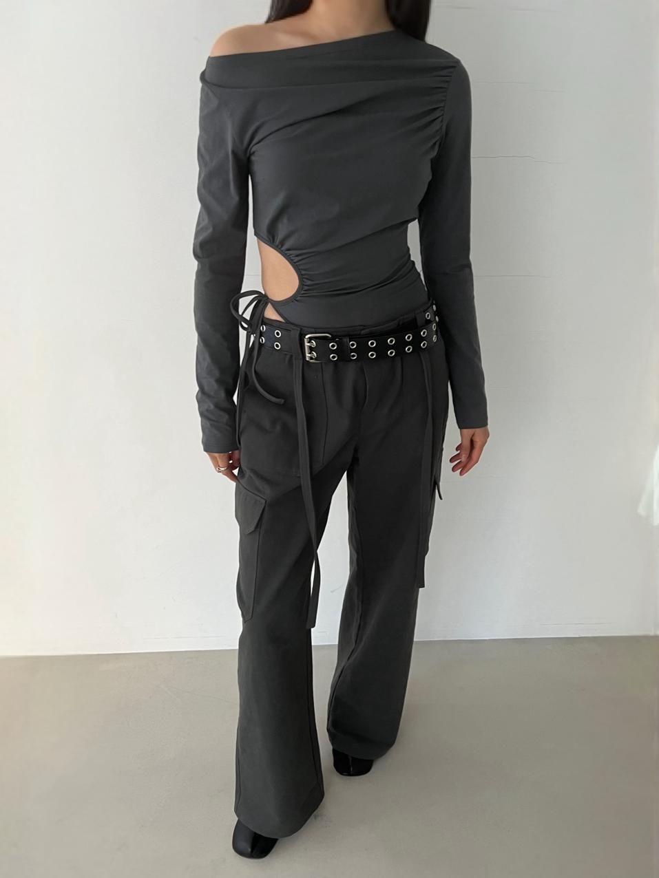 [PEYOTE] LOW-RISE STRING CARGO PANTS CHARCOAL