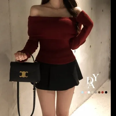 [기획가/봄까지쭉-/팔뚝살소멸핏] 기본충실! 로제 오프숄더 슬림 니트 긴팔 티셔츠 knit (*핏,컬러완벽 *흘러내림X)