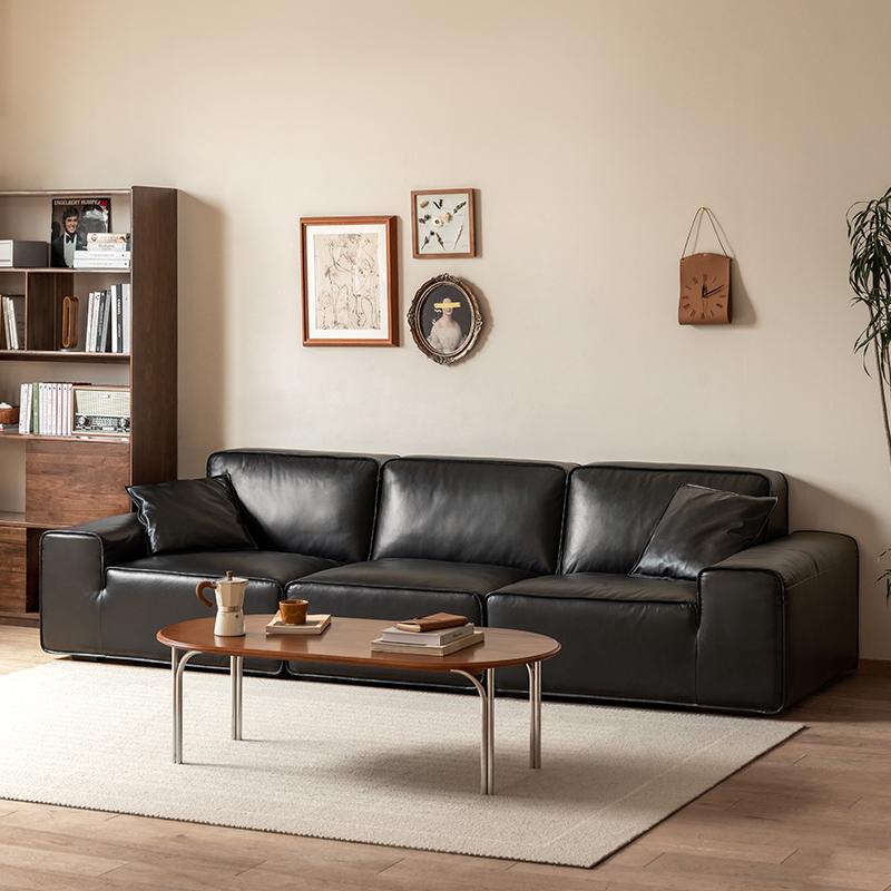 [예스우드] 고르도 모던 블랙 천연 가죽 소파