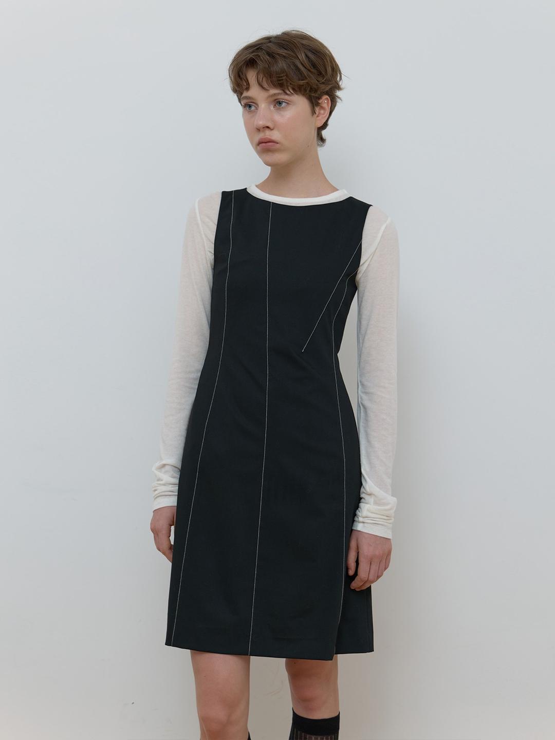 STITCH SLEEVELESS DRESS_BLACK