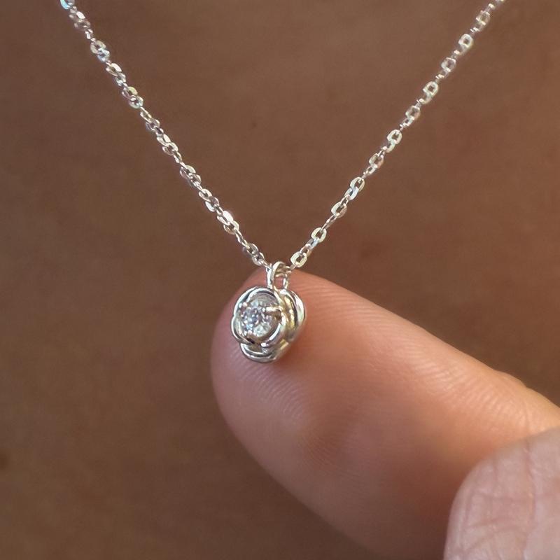 [아몬즈 단독] 실버 로즈 스톤 위아몬즈 목걸이