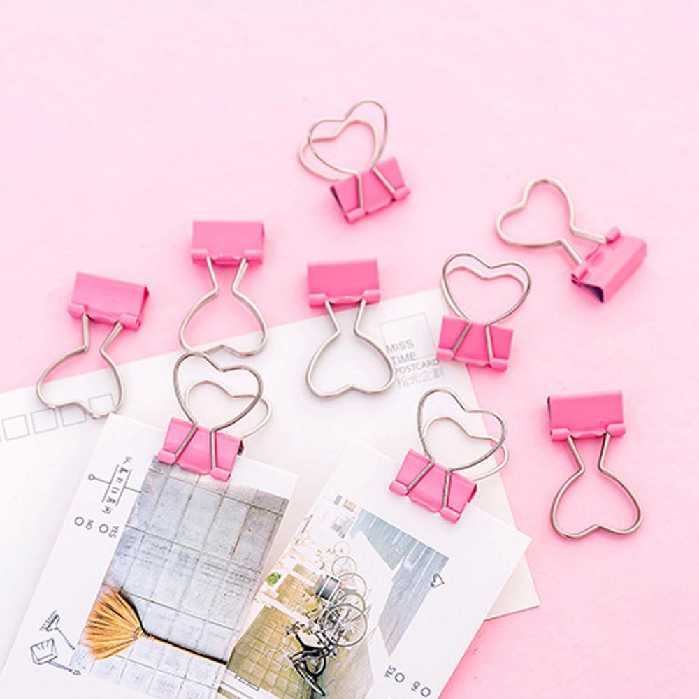 철제 하트 집게 폴라로이드 핑크 하트 집게