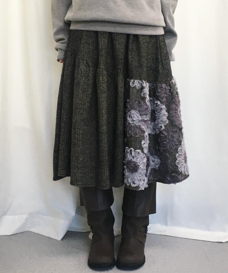 포하우스 [겨울치마🔥/도톰/빈티지] 다엘 헤링본 플레어 롱스커트 (2color)