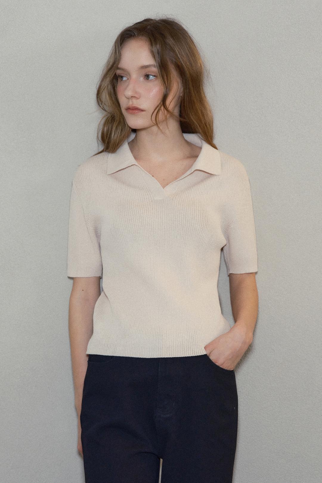 스카시 슬림핏 폴로 셔츠_Latte Beige