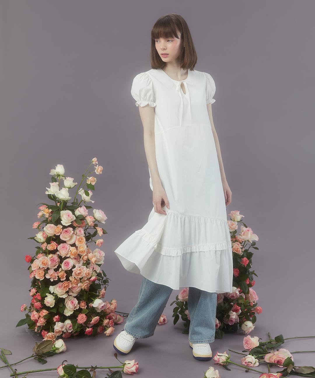 마가린핑거스 FRILL DETAIL DRESS (WHITE)