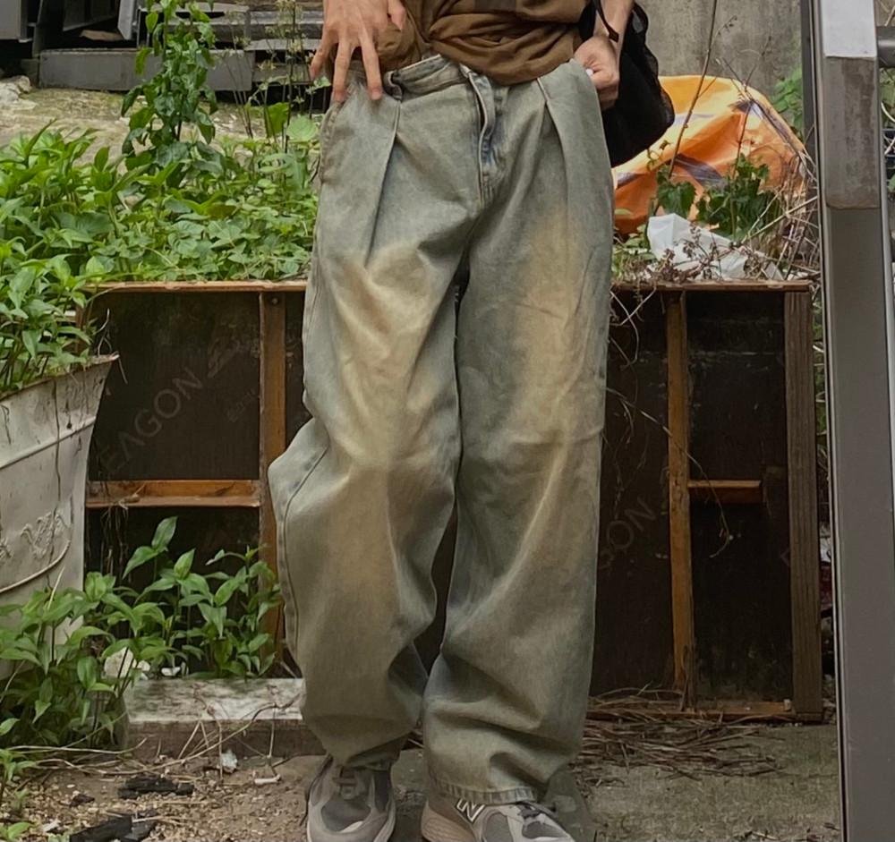 빈티지와이드원턱워싱데님 핀턱청바지 데일리팬츠 벌룬핏 시밀러룩