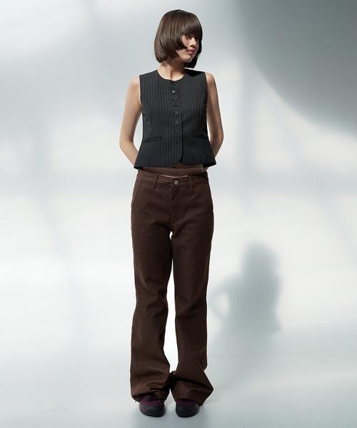 SLIM BOOTCUT DENIM PANTS (BROWN)