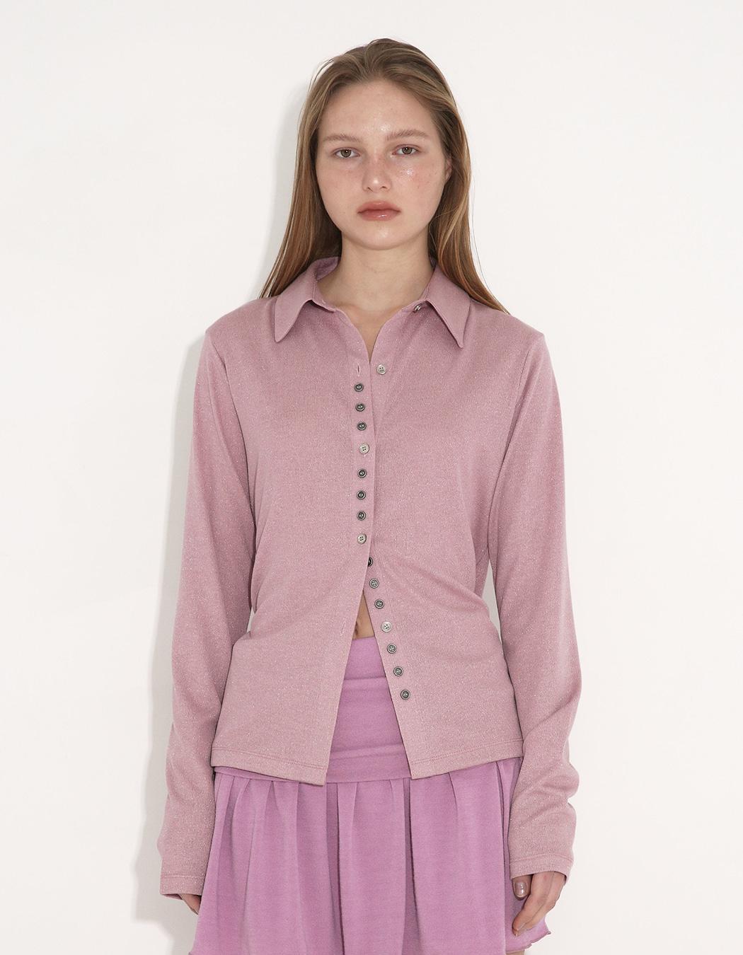 BUTTON GLITTERED JERSEY SHIRT, PINK