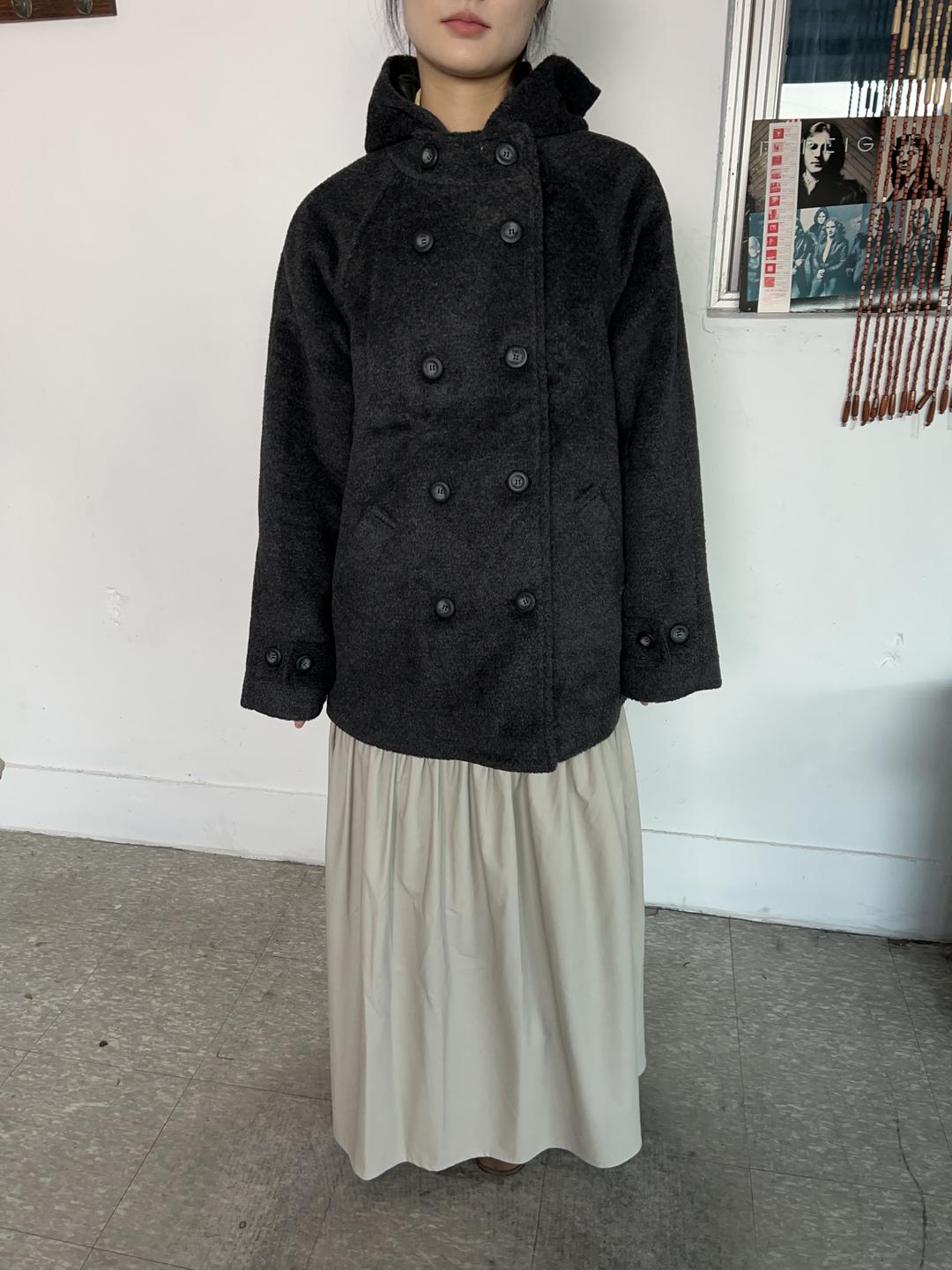 hood wool quilted double half coat