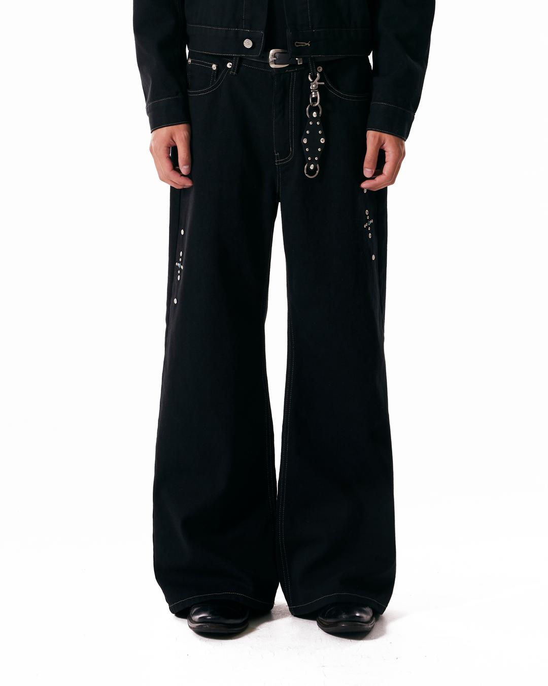 Western Studded Cotton Pants (Black)