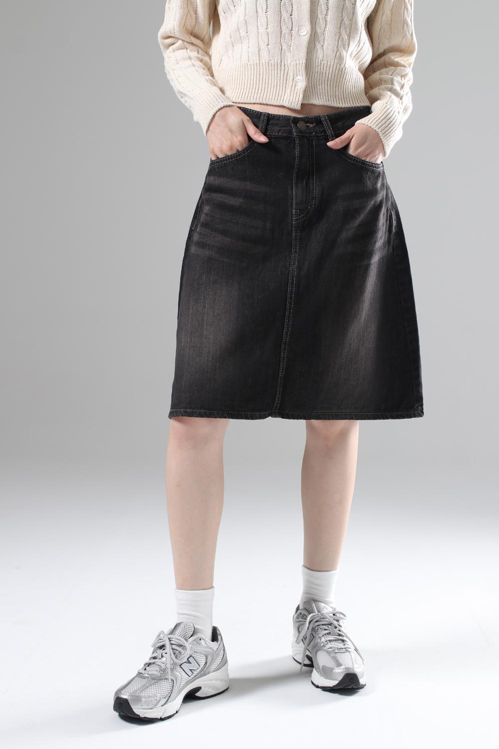 아틀라스 2컬러 난스판 6부 미디스커트 청스커트