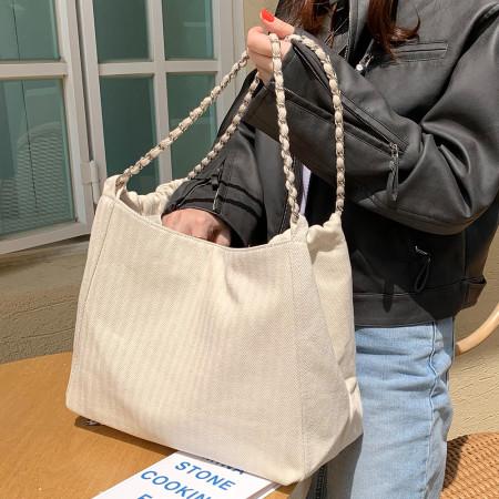 헤링본 캔버스 코튼 사슬 체인 빅 숄더 쇼퍼백