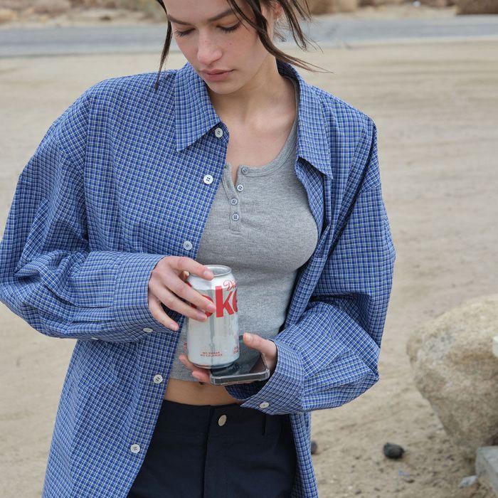 OVERSIZED Lc CHECKED SHIRT_BLUE_LC251SH04BL