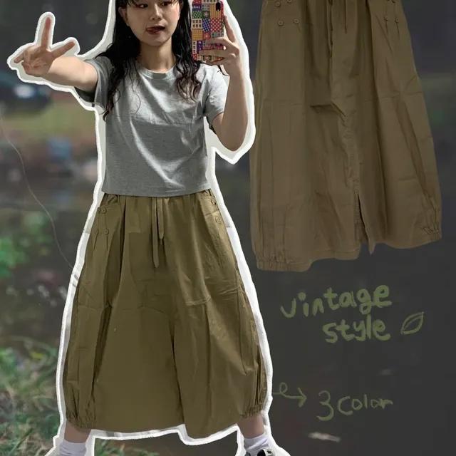 [귀여운 디테일 가득] 유니크 아메카지 벌룬핏 스커트 치마 베이지 카키 3color
