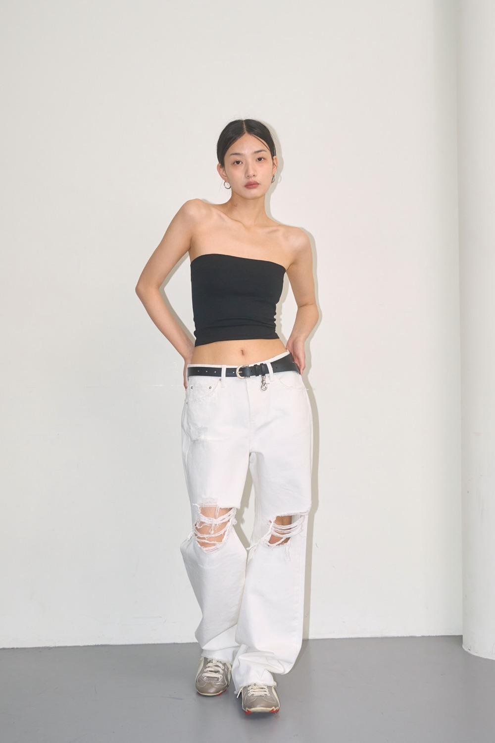 White Jean Damage Wide Pants
