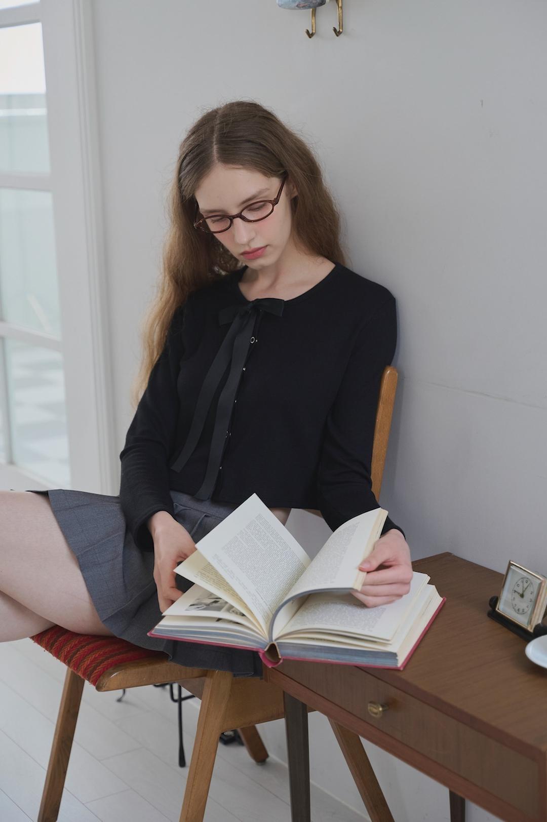 RIBBON CARDIGAN - BLACK