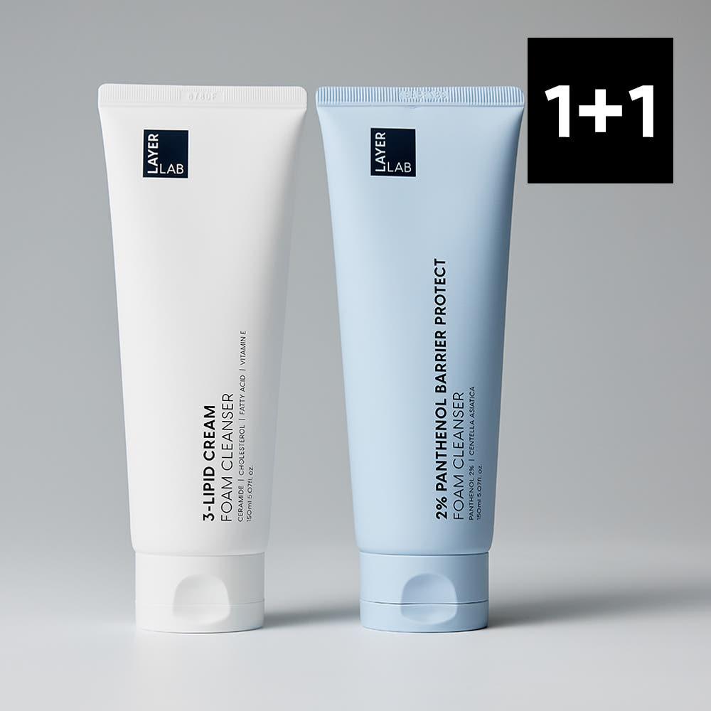 레이어랩 클렌저 듀오 (세라마이드 클렌저 (약산성 흰색) + 판테놀 클렌저 (약알칼리 파란색))