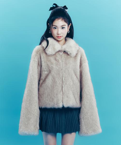 LONG HAIR FUR JACKET BEIGE
