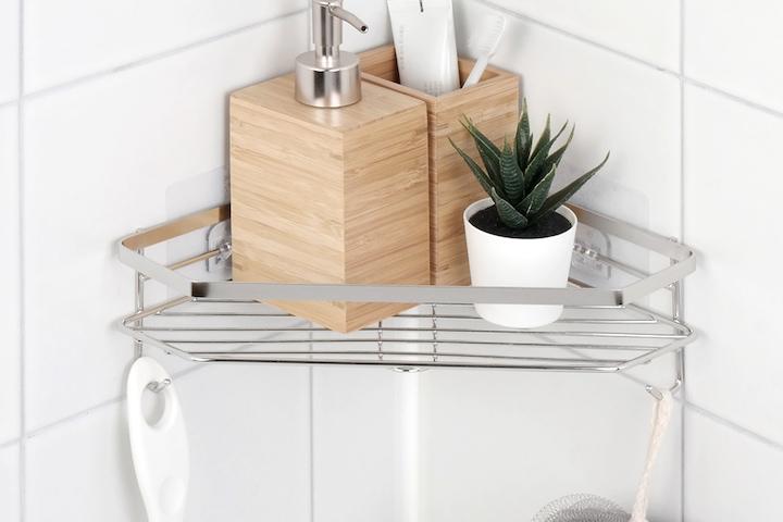 무타공 스마트 접착 스텐 욕실 코너 선반 GS-5021