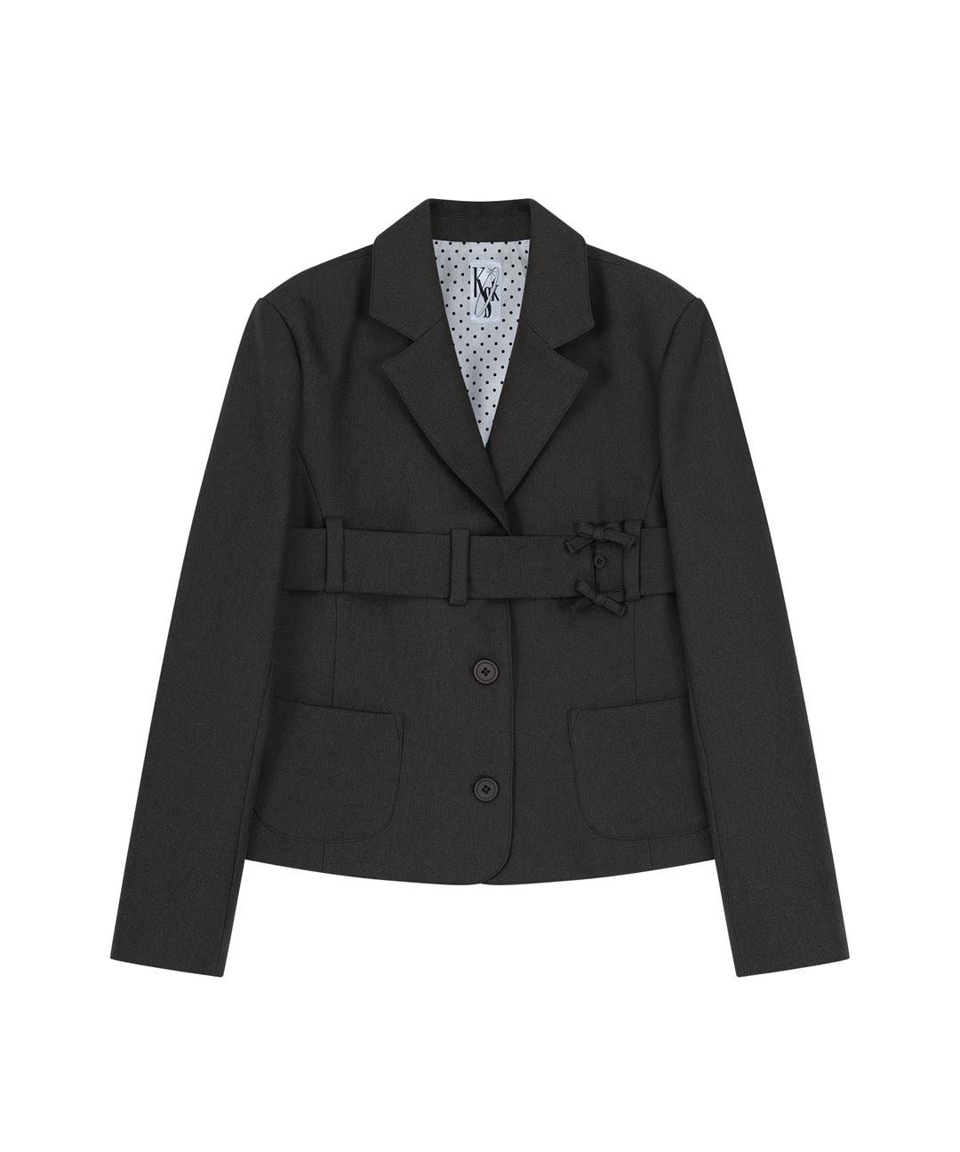 Ribbon Belted Preppy Jacket Charcoal