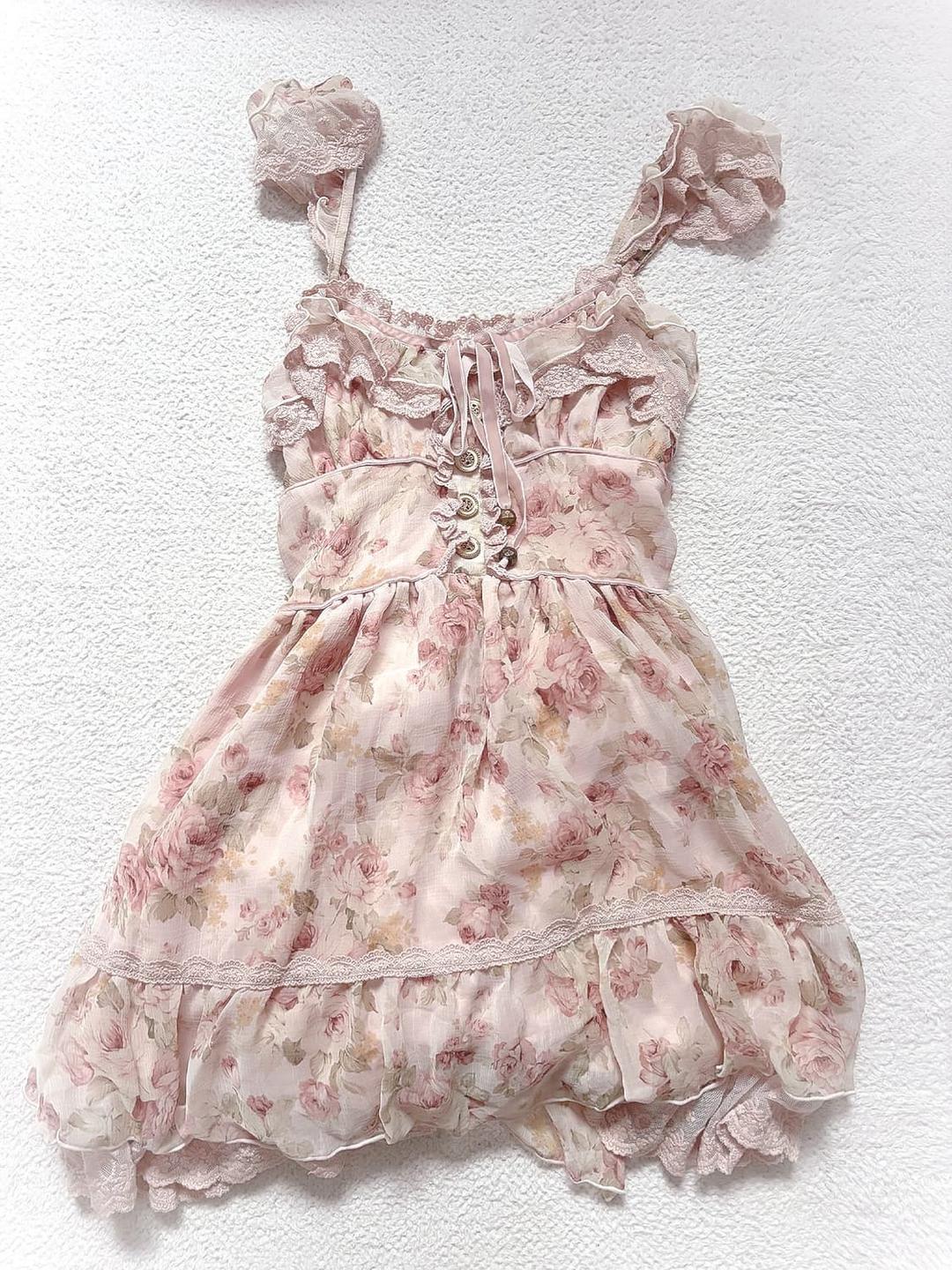 리즈리사 고전 플로럴 핑크 원피스 라떼갸루 히메갸루 | 후루츠패밀리