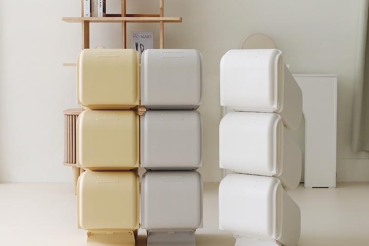 공간 활용도가 좋은 페블 분리수거함 3단 3colors