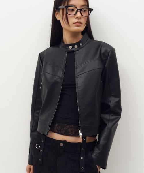 Vegan Leather Racer Jacket in Black