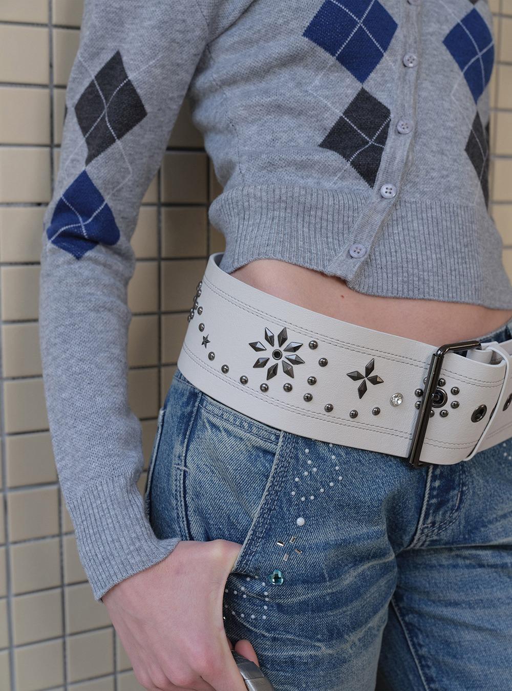 Punk Rivet Studded Wide Belt (3color)