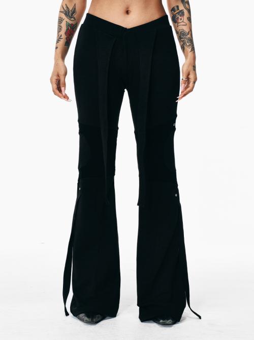 KNIT TRIM BOOTCUT PANTS BLACK