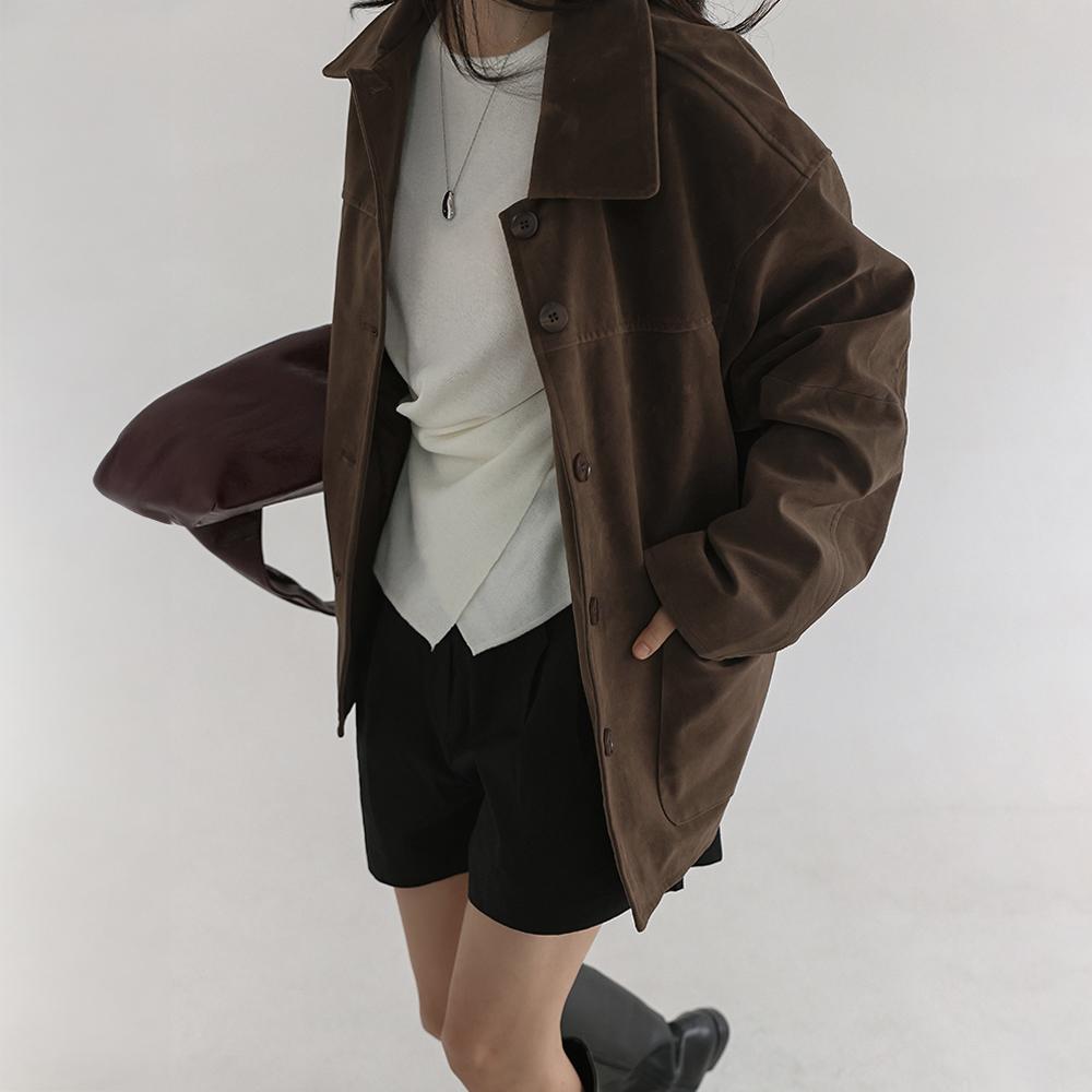 세이딘 박시 스웨이드 카라 자켓 (봄/간절기/안감/버튼/포켓/캐주얼/모던/데일리룩/출근룩/기본아우터)