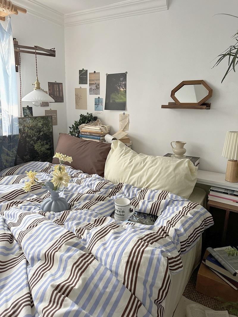 페르지아 스트라이프이불 순면 침구세트 부드러운 이불 베개 침실 싱글 슈퍼싱글 퀸 킹