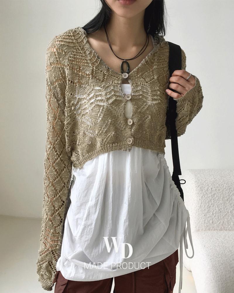 [오늘출발/MADE] 어틸 빈티지 펀칭 단추 니트 후드 크롭 긴팔 가디건