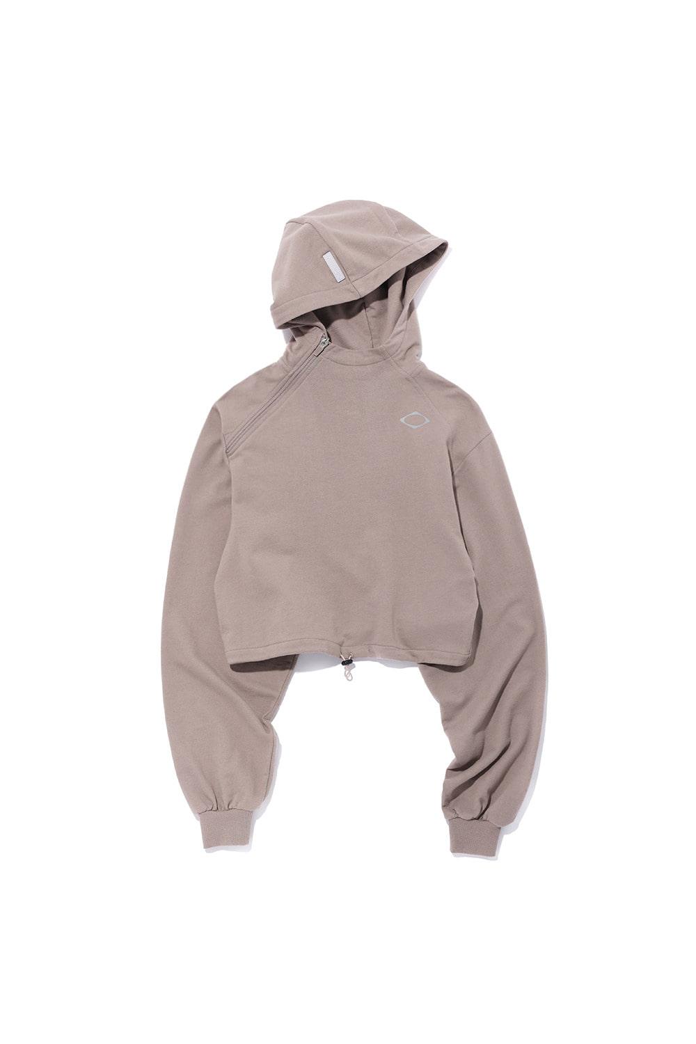 CROPPED SIDE ZIP HOODIE_ROSE BROWN