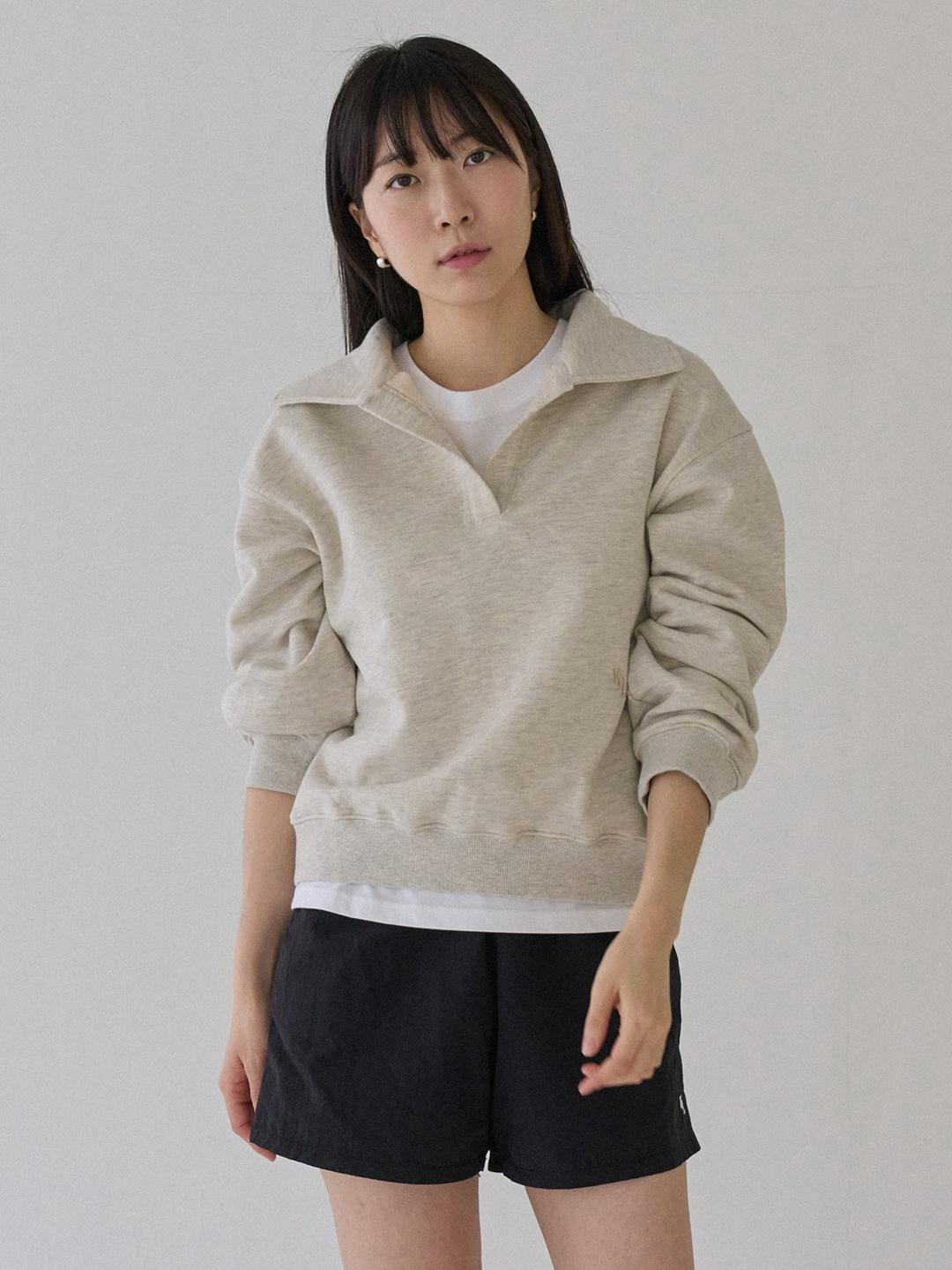 Collar sweat shirt oatmeal