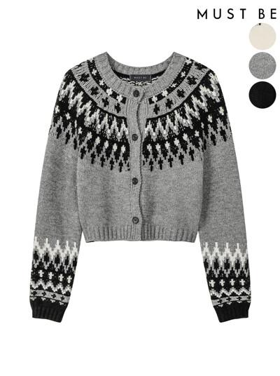 여성 크롭 노르딕 니트 가디건