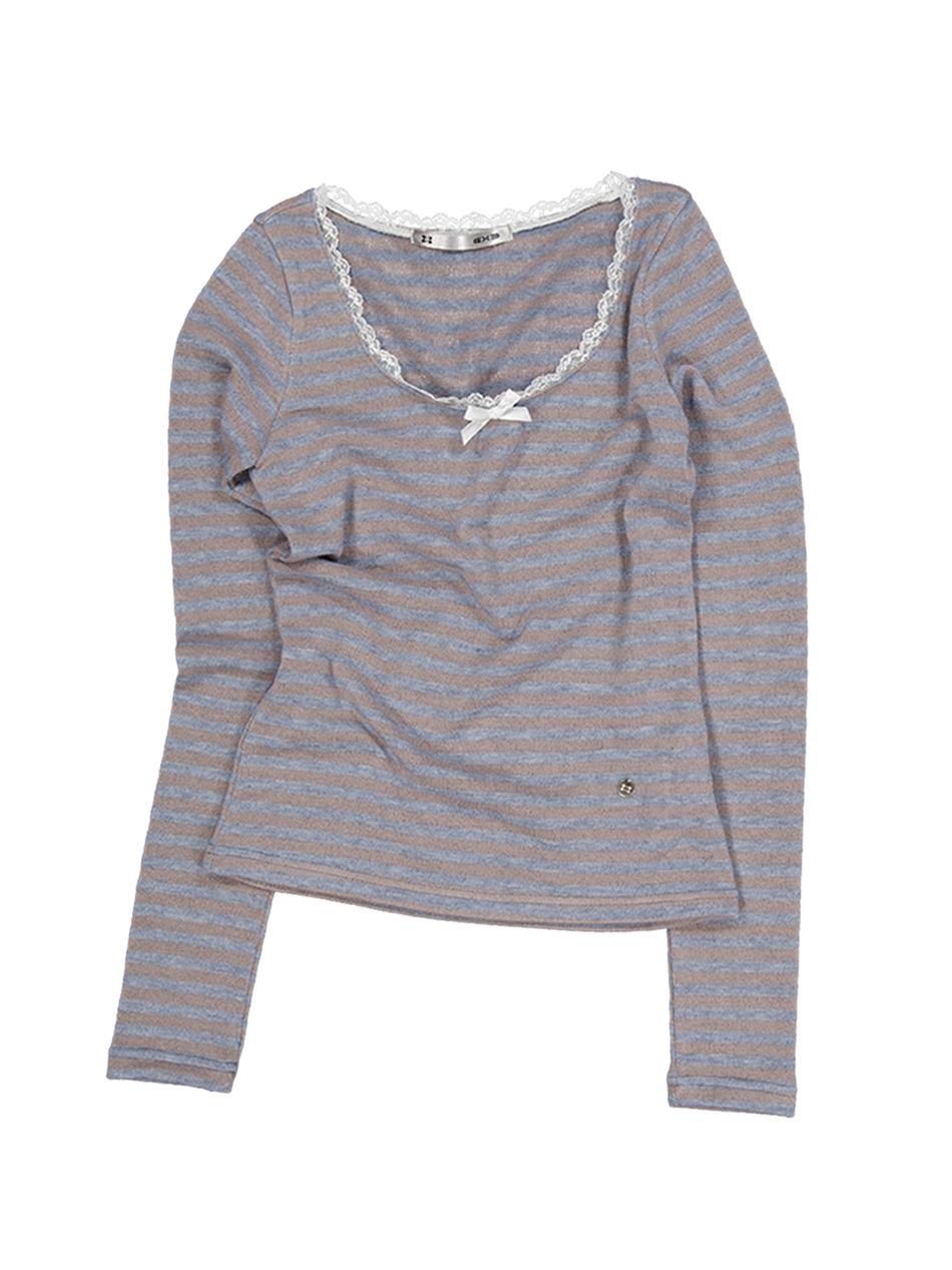 STRIPE LACE TOP / BABY BLUE