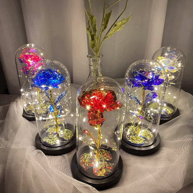 [당일발송] LED 유리돔 장미 무드등 미녀와야수장미