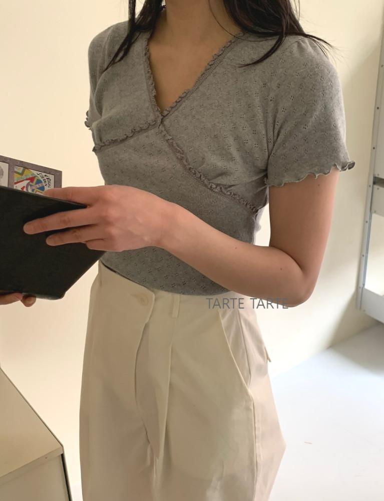 슬러브 세렌디 아일렛티 레이스 반팔티셔츠