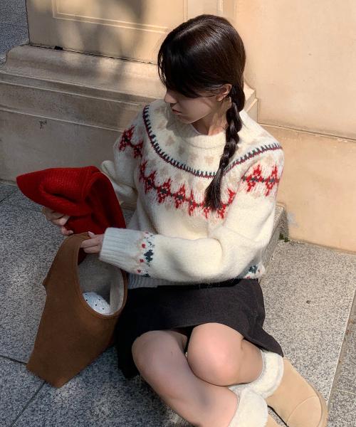 [드로우핏우먼 X 알로하] 펜스 노르딕 풀오버 니트 [IVORY]