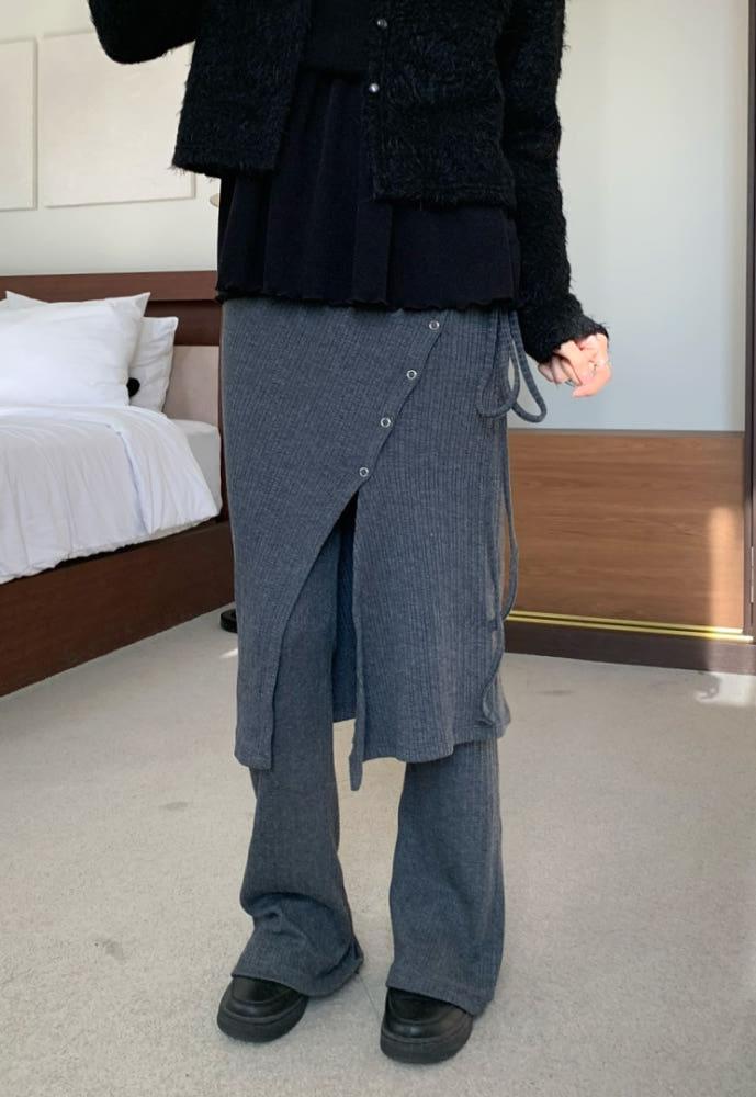 랩 골지 버튼 트임 스커트 치마바지 (2color)