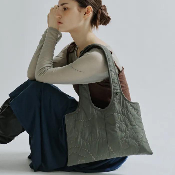 Broderie Padded Square Bag - Khaki