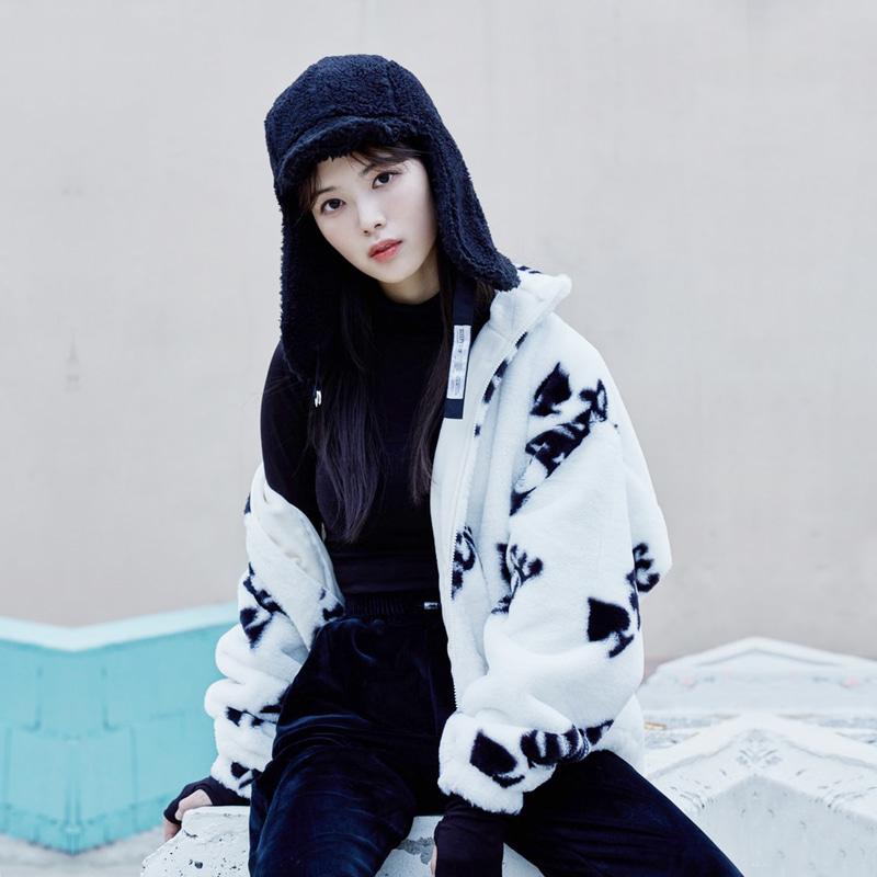 클라이드앤 여성 앨리스 패턴 밍크퍼 점퍼 FMDJP973F