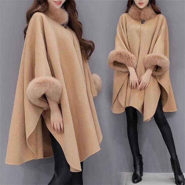 New Winter Womens Parka Casual Wool Coat Women Fur Coats Woman Clothes Cloak Shawl Poncho Jacket