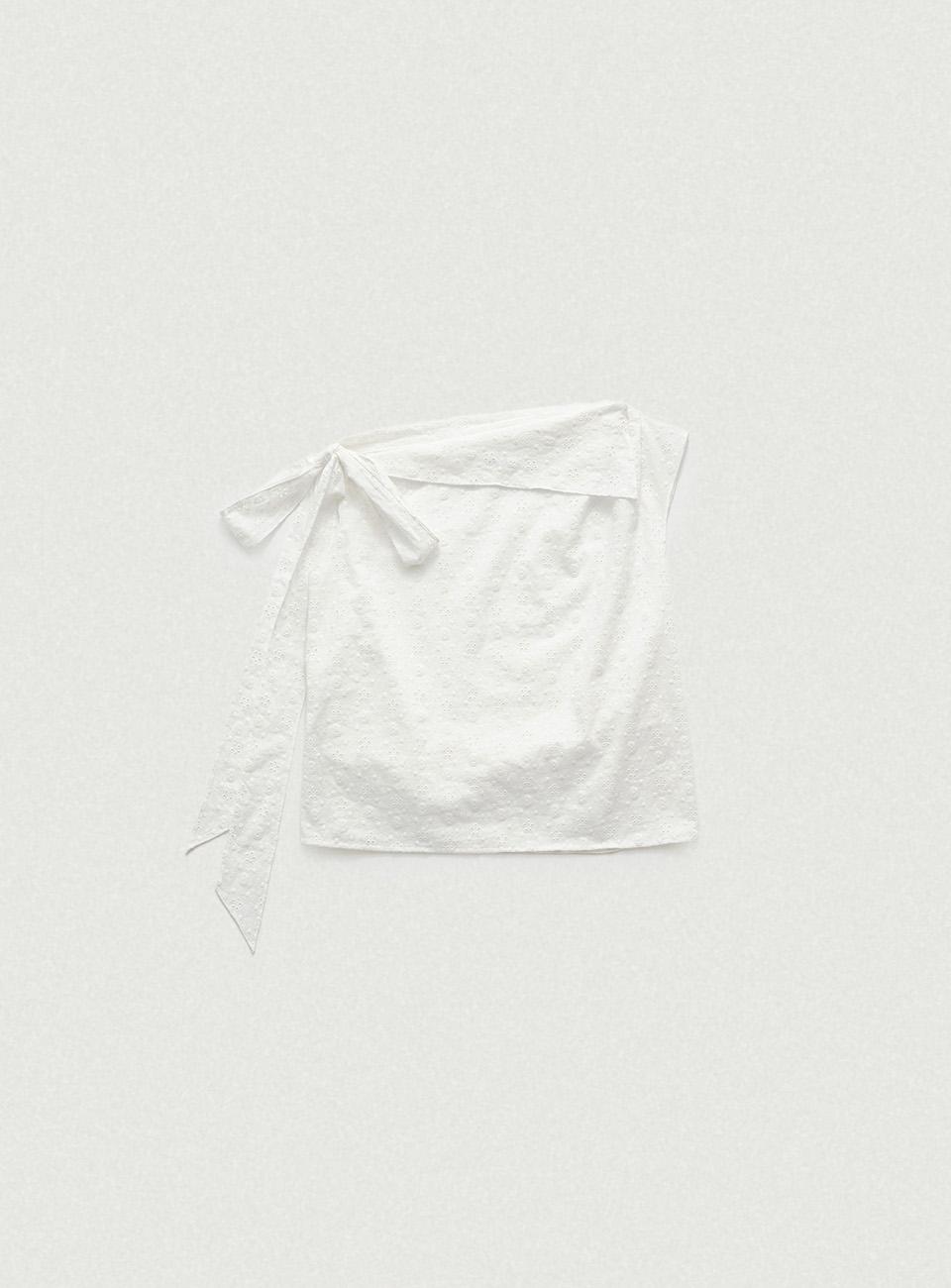 Flower Eyelet One-Shoulder Bow Blouse