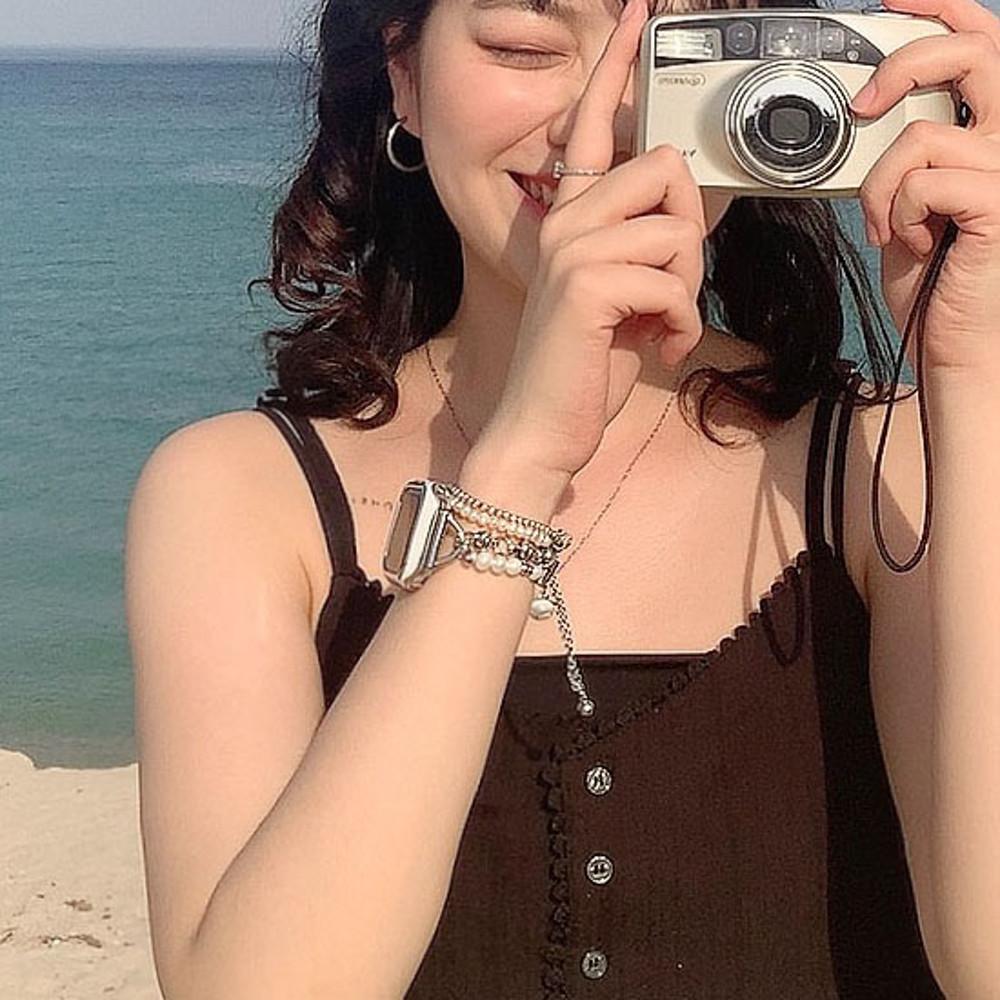 [사장픽/2color]진주 체인 스트랩 / 애플워치 스트랩 메탈 애플워치스트랩 진주 큐빅 키치 하이틴 생일선물 당일출고 큐빅케이스 고급스러운 팔찌