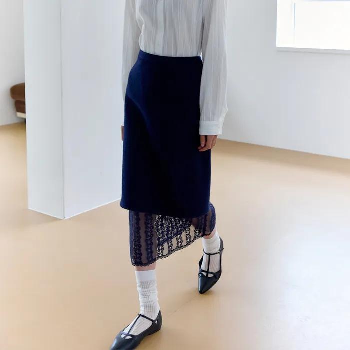 Tweed double skirt (Navy)