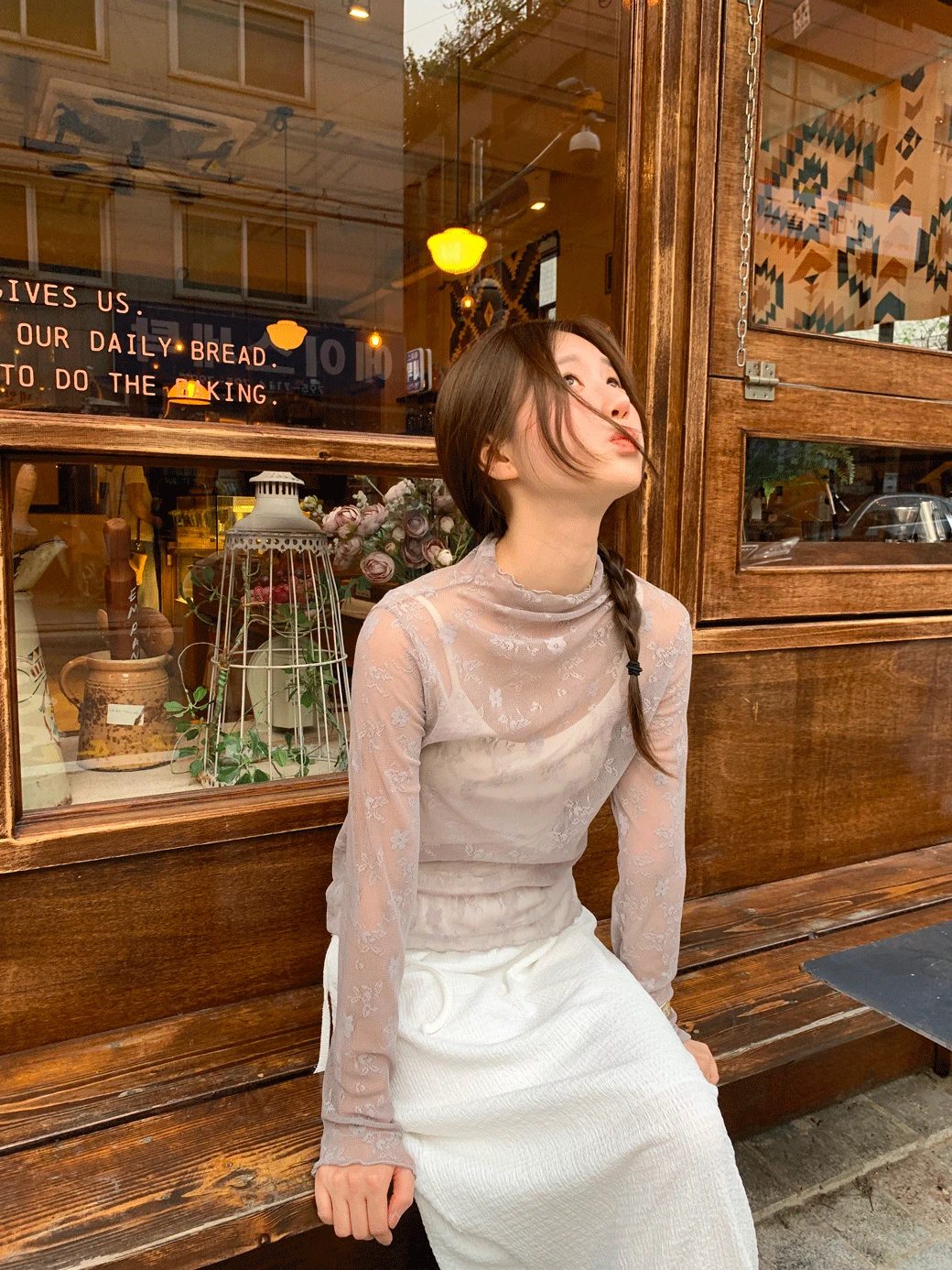 [ONLY FLILY] Floral Lace Sheer Top