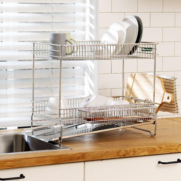 대형 그릇 정리대 설거지 물빠짐 2단 스텐 식기건조대