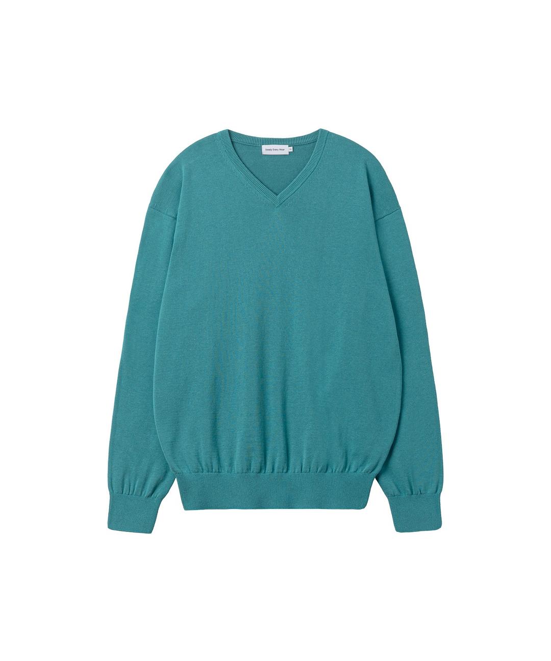 코튼 브이 넥 니트 (터콰이즈)